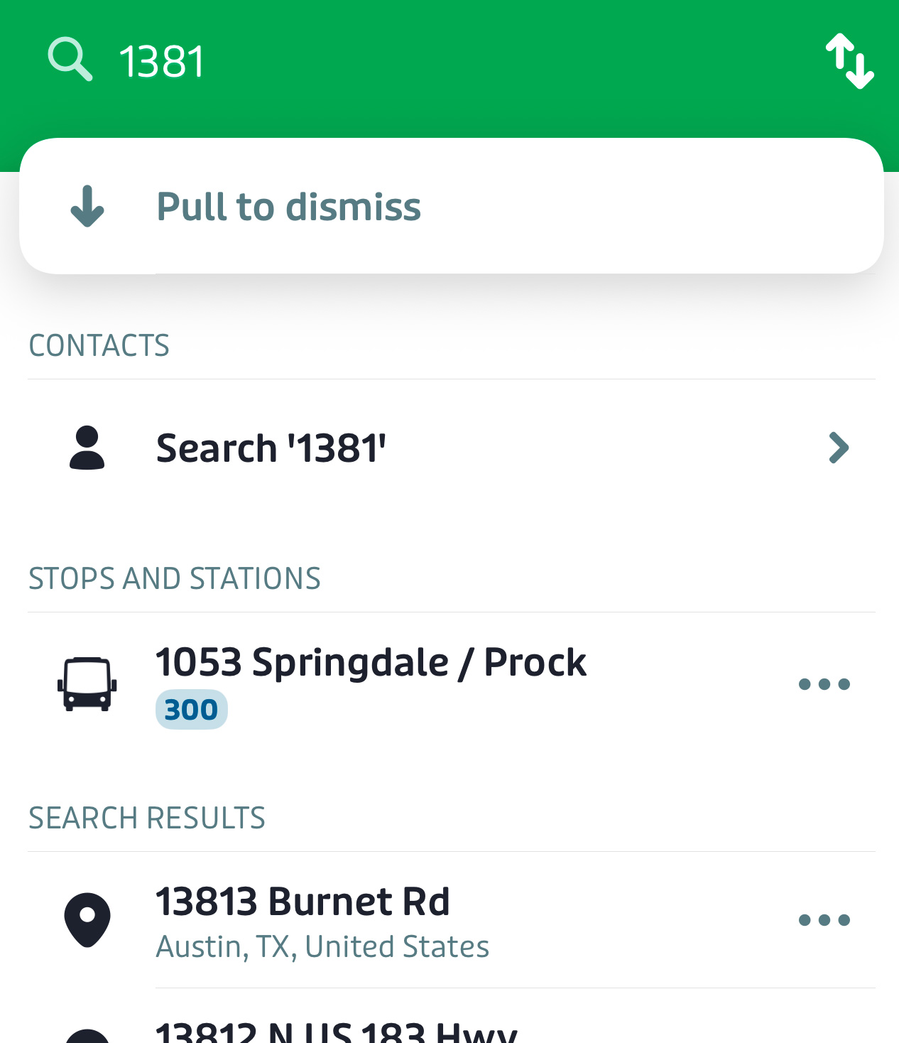 screenshot of Transit app trip