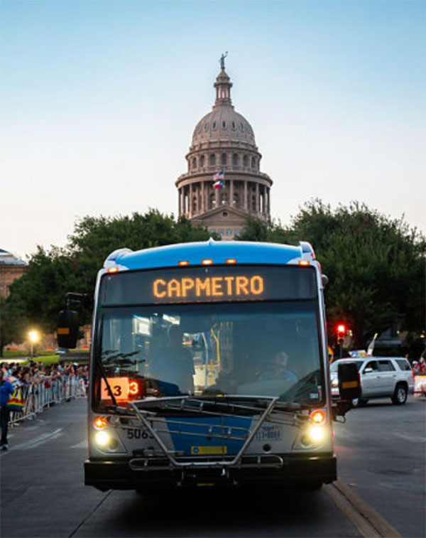 CapMetro bus in front of the Capitol
