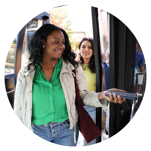 Customer boarding and using Tap to Pay with their phone