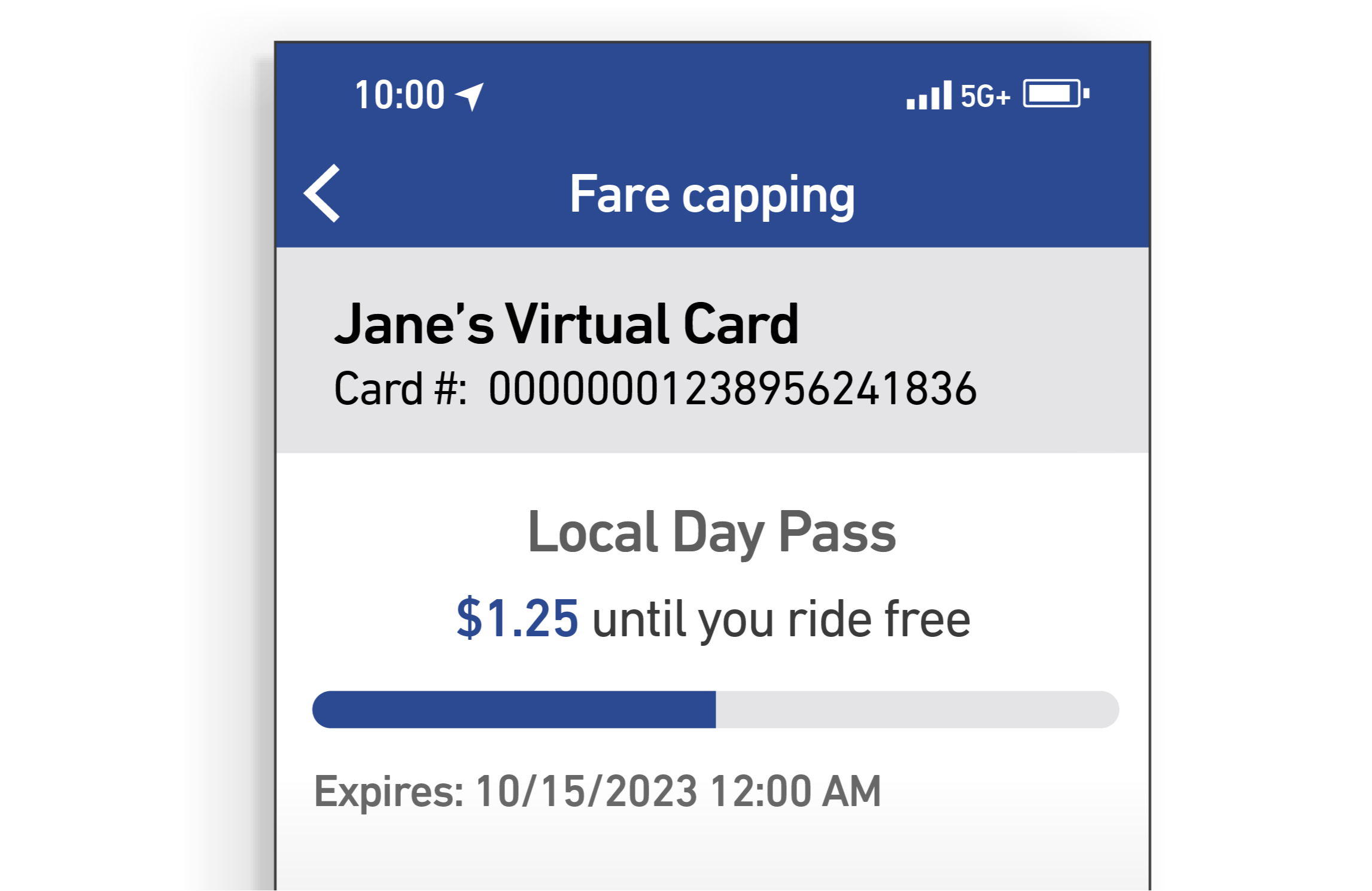 Phone screen showing progress towards a fare cap