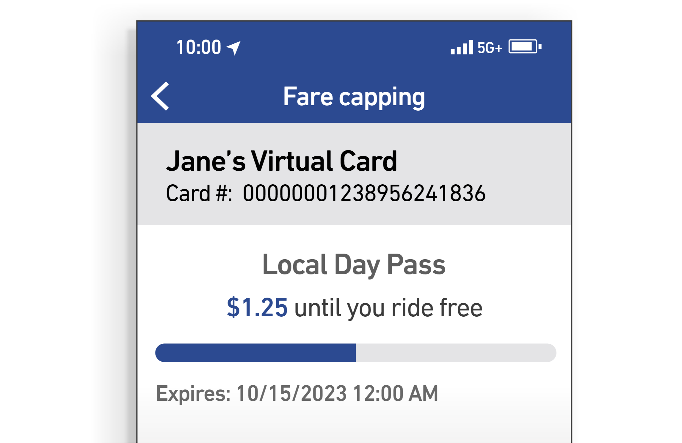 FareCappingProgress Phone screen showing progress towards a fare cap