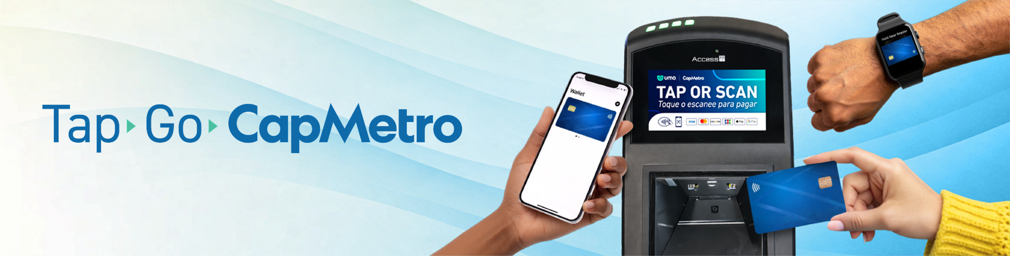 tap. go. capmetro. tap your contactless payment to pay fare on capmetro bus