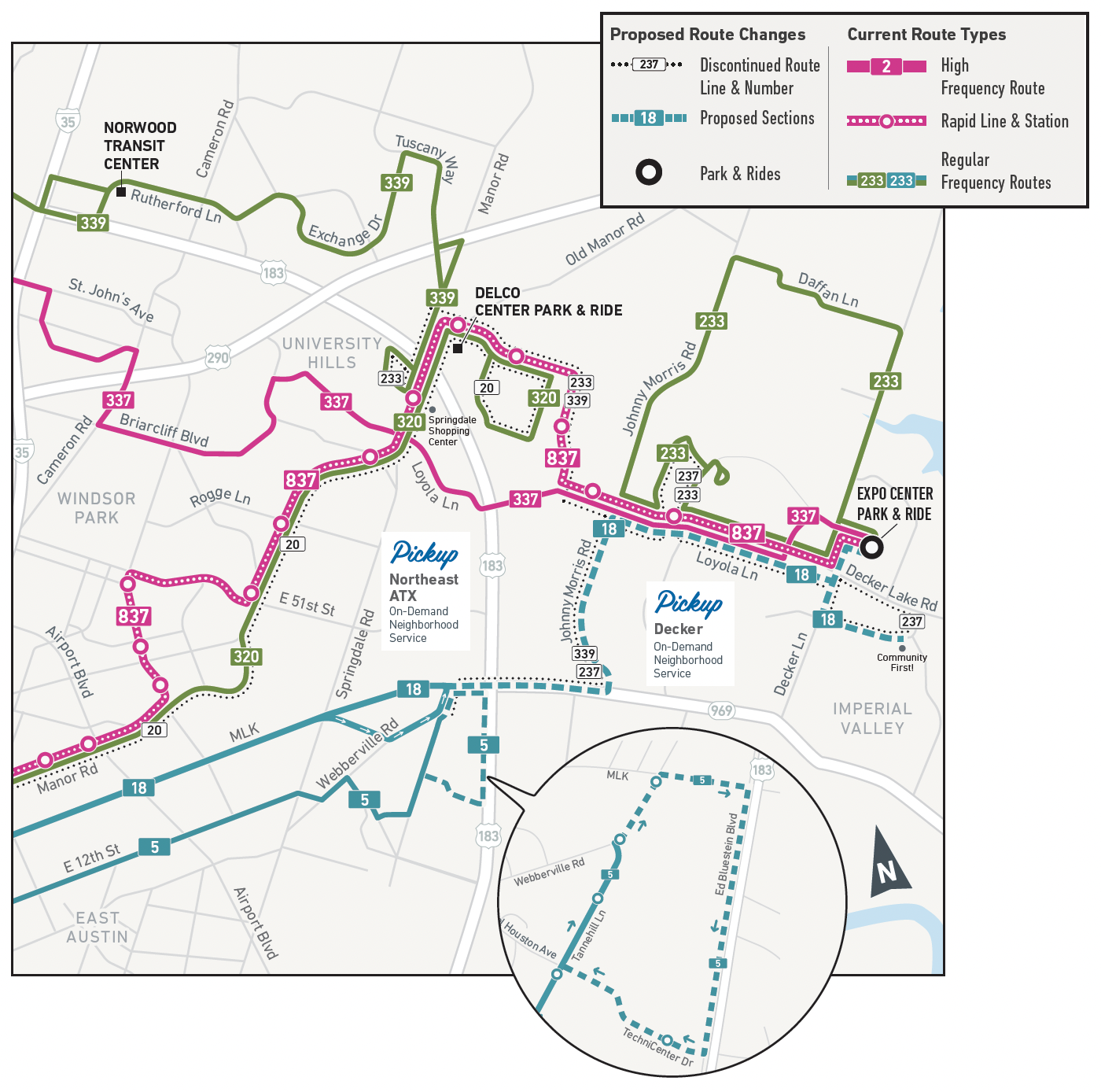 Northeast Austin Proposed Route Changes Map