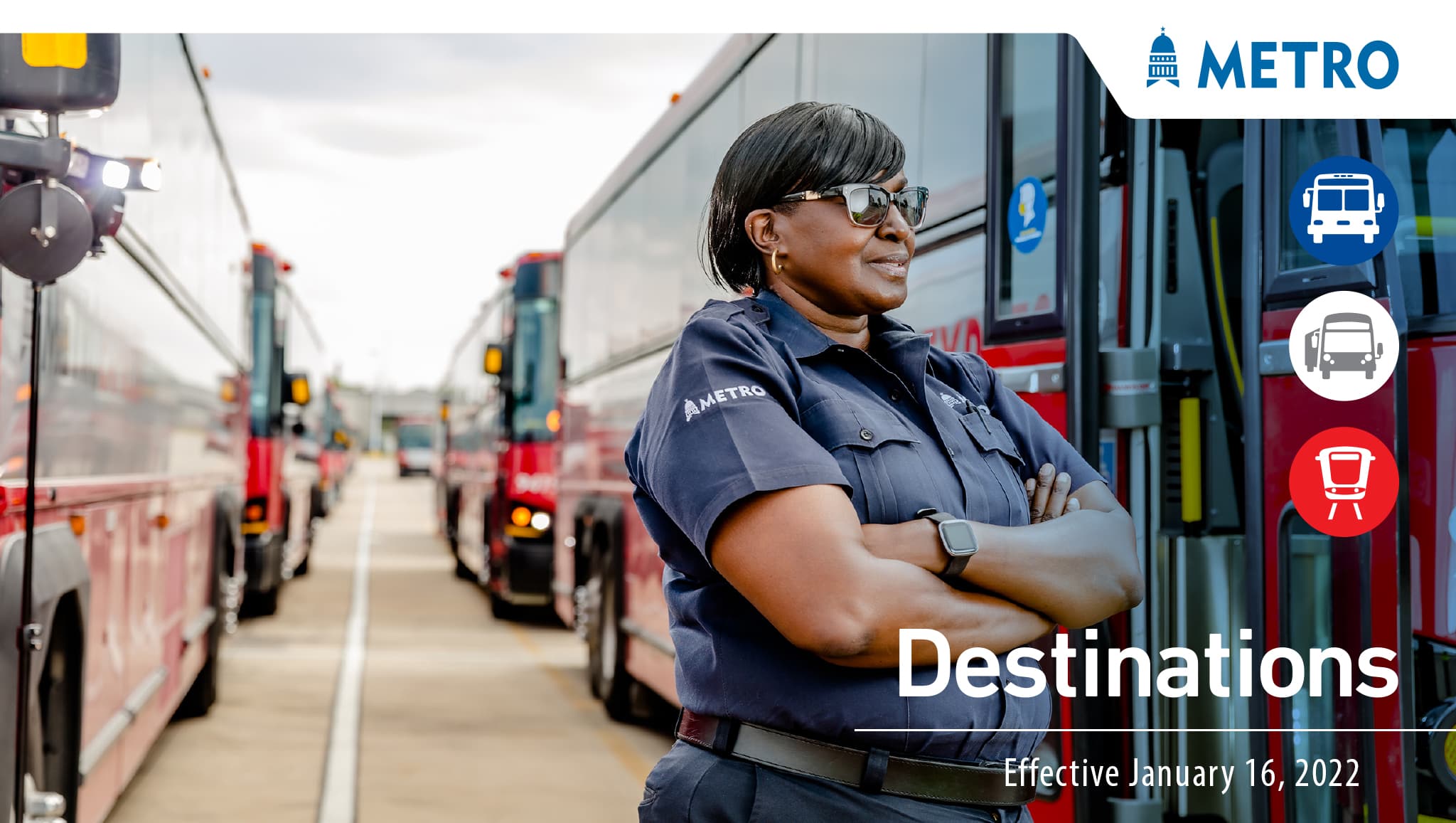 January 2022 Service Change - Image of a female bus drive heroinesly looking afar