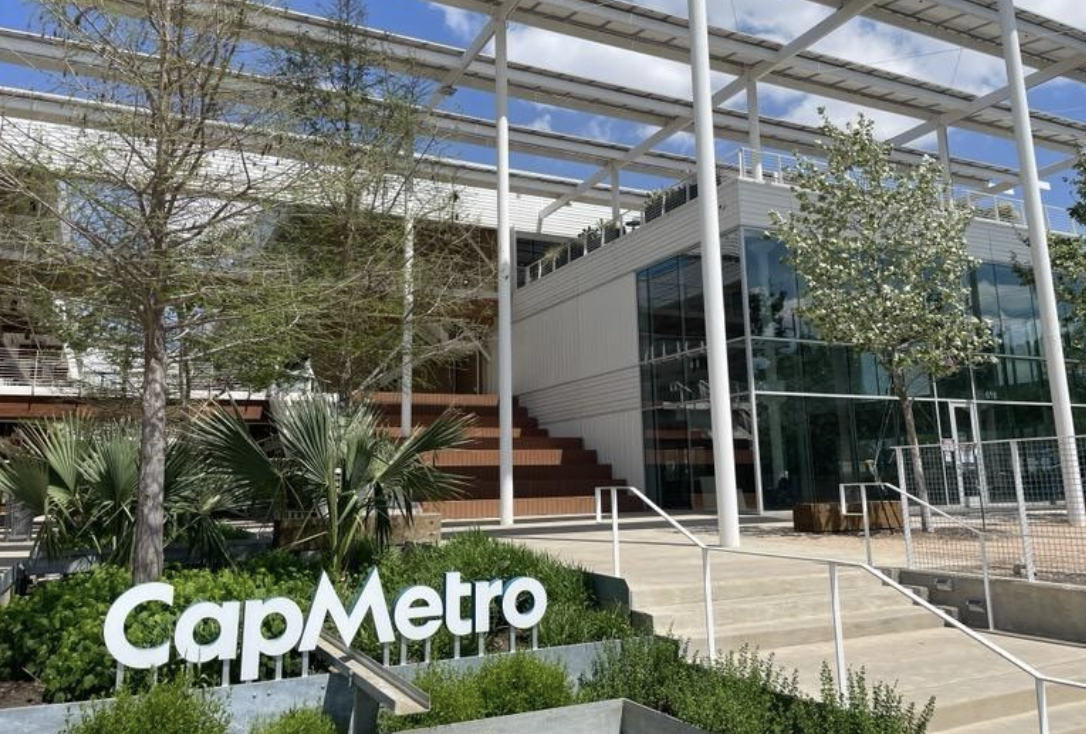 CapMetro Administrative Facility at 3100 E 5th Street. photo of front with plants and sustainable features