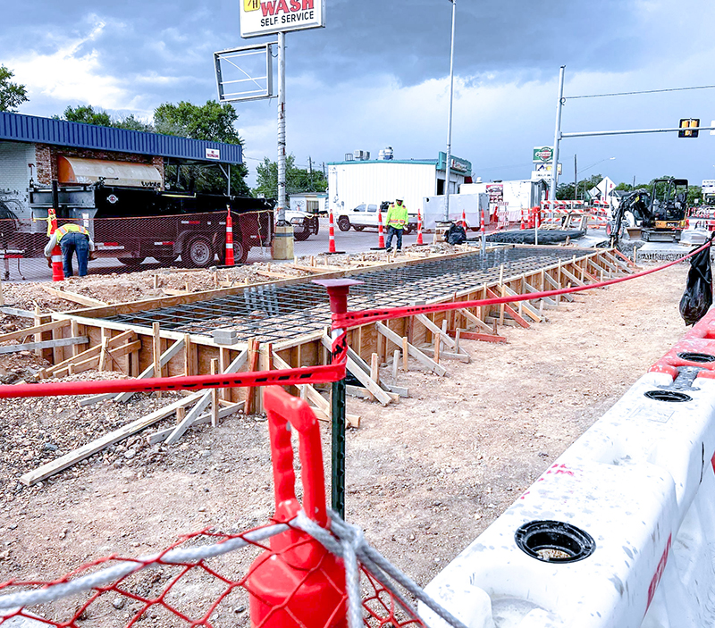 Metro Rapid construction work site showing forms before concrete is poured