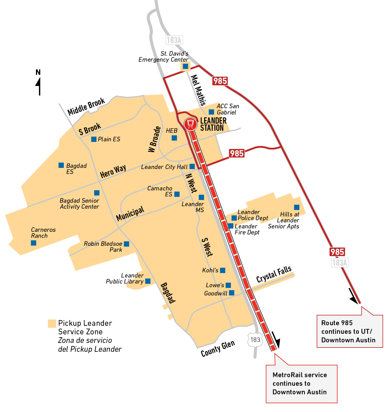 Map of transit serving Leander