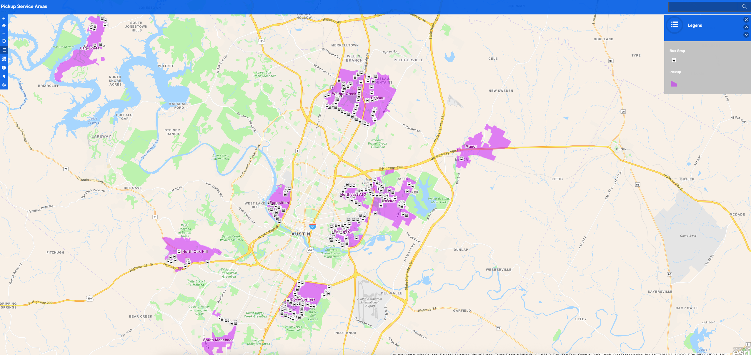 Pickup service zone map