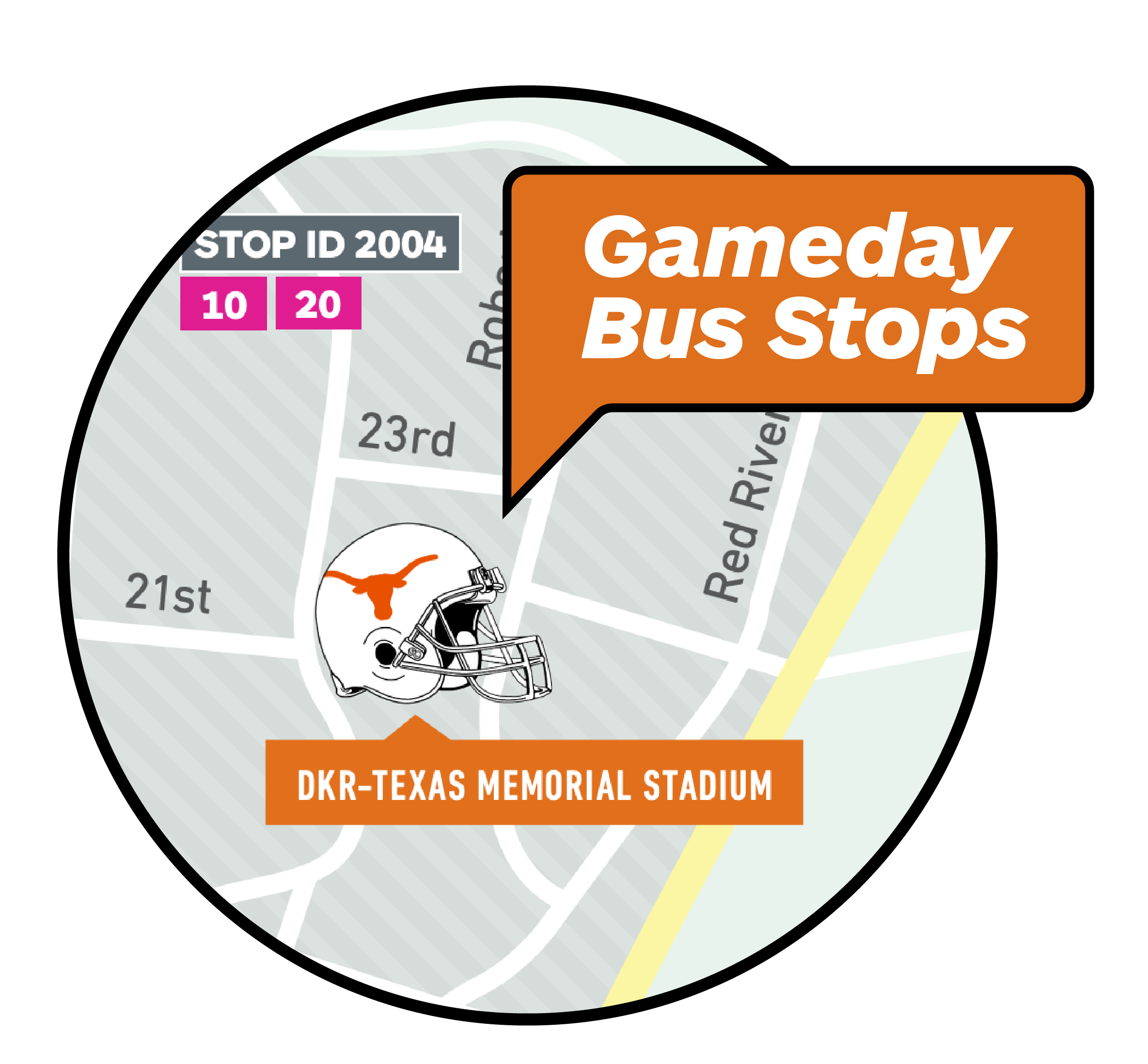 UT Game Day Bus Stop Map