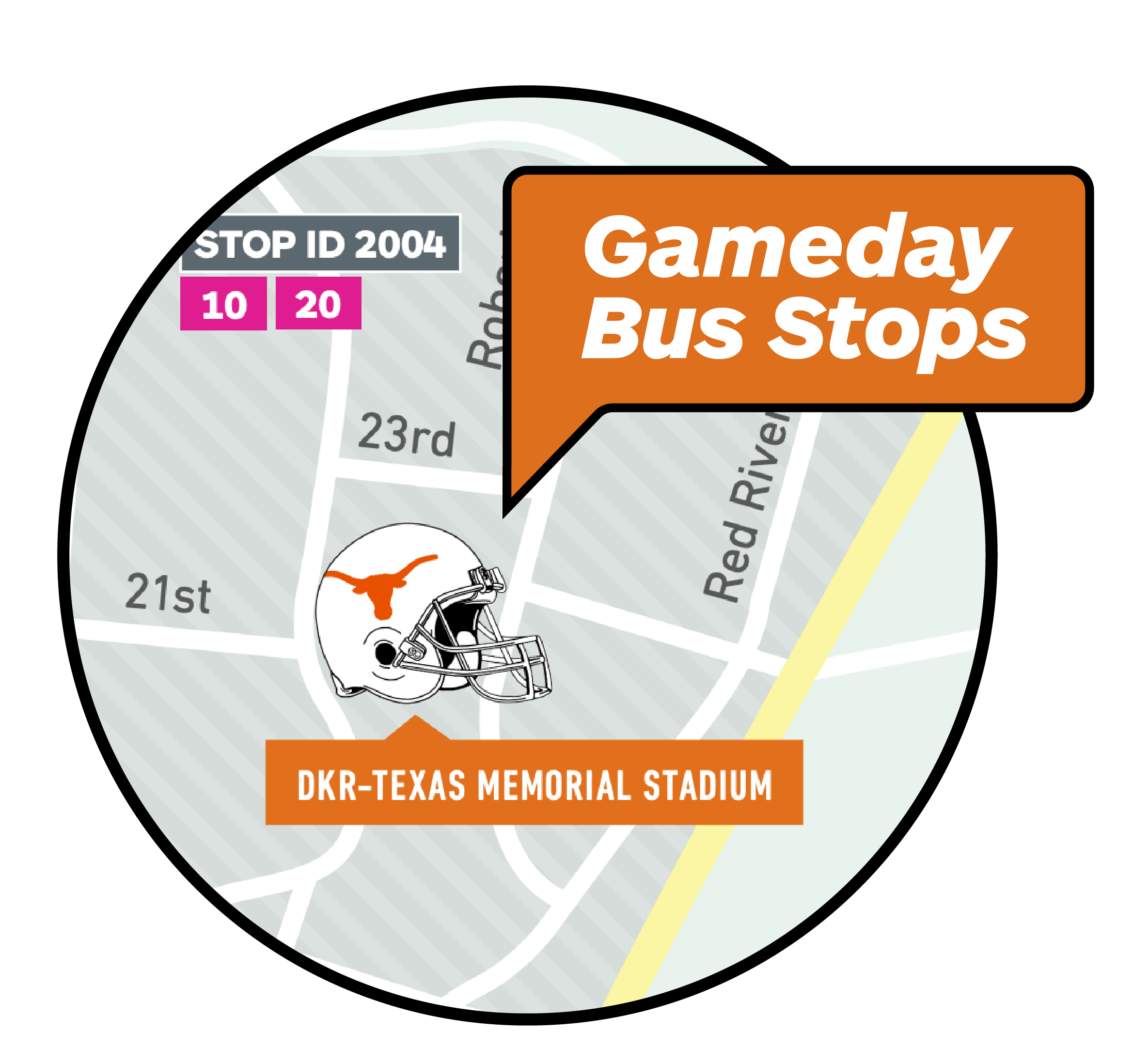 Gameday bus stops graphic