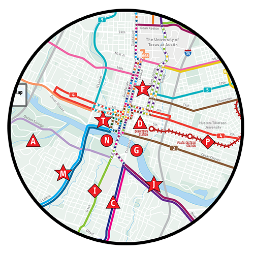 A map for Top 20 Things to do when riding CapMetro Routes